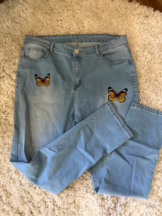 Denim - Light Blue Butterfly vintage wear stylish, unique Embroidered Women’s Jeans